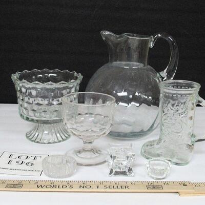 Lot of Vintage Kitchen Glassware, Lemonaid Pitcher, Bowl, Salt Dips