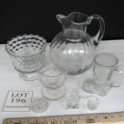 Lot of Vintage Kitchen Glassware, Lemonaid Pitcher, Bowl, Salt Dips
