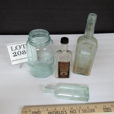 Old Aqua Atlas Strong Shoulder Canning Jar, 3 Old Bottles