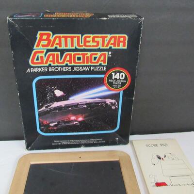 Battlestar Galacta Puzzle, Complete, Italy Chalkboard, Snoopy Score Pad