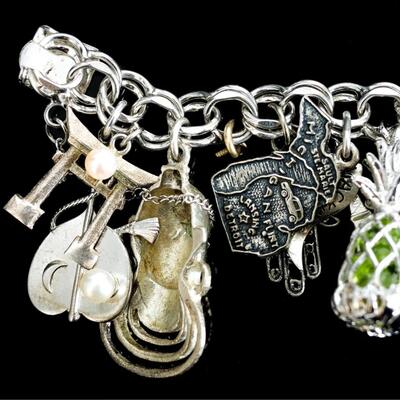 Sterling Silver Bracelet w/Numerous Charms 119g
