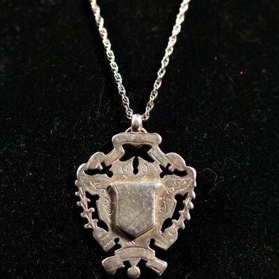 Sterling 1900's Crest Pendant Necklace