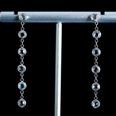 Pair, 10k White Gold & White Topaz Earrings