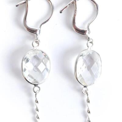 Pair, 18K WG & White Topaz Leverback Earrings