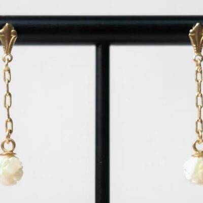 Pair, 14k Yellow Gold Rose Ball Earrings