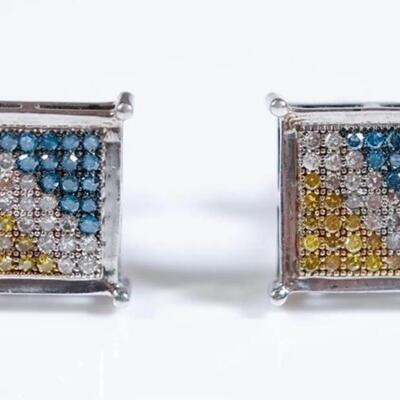 Pair, Sterling & Multi Color Diamond Earrings