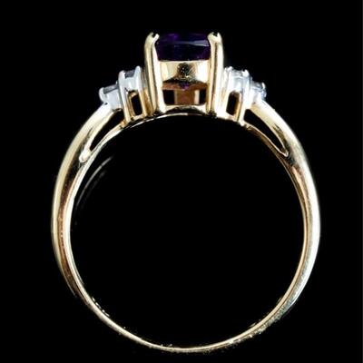 10k Yellow Gold Diamond & Amethyst Ring, Size 7