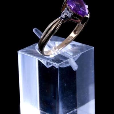 10k Yellow Gold Diamond & Amethyst Ring, Size 7