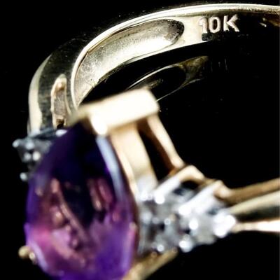 10k Yellow Gold Diamond & Amethyst Ring, Size 7