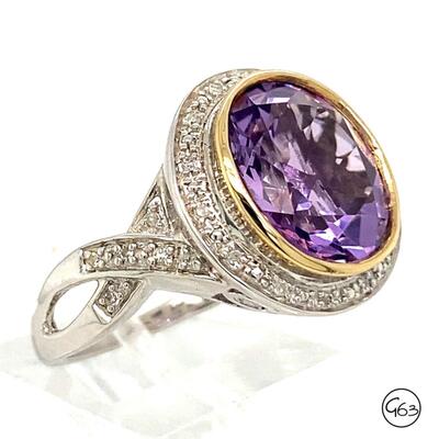 14K Yellow Gold 925 Amethyst Ring, Size 7