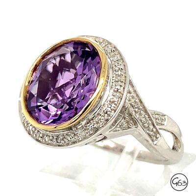 14K Yellow Gold 925 Amethyst Ring, Size 7