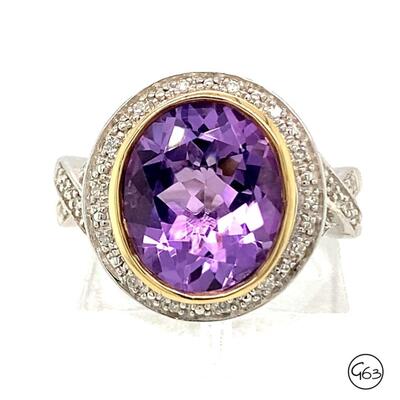 14K Yellow Gold 925 Amethyst Ring, Size 7