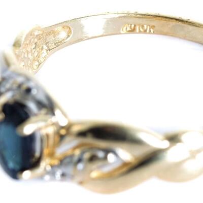 10k Yellow Gold Dark Blue Topaz Ring, Size 7.5