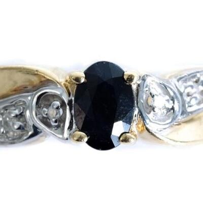 10K Yellow & White Gold Sapphire & Diamond Ring, Size 7.5