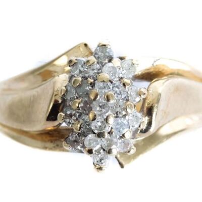 10K Yellow Gold & Diamond Cluster Ring, Size 7.5