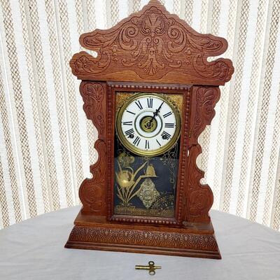 TURN OF THE CENTURY WOOD MANTLE CLOCK
