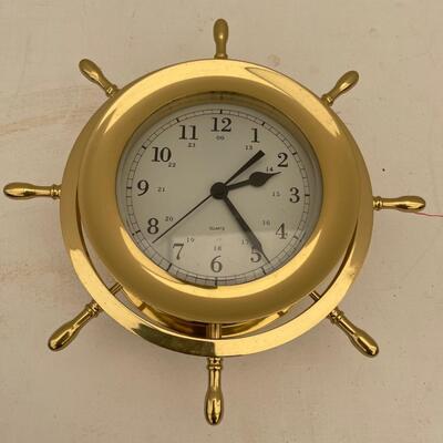 297 Brass Shipâ€™s Wheel Clock. Made in Germany