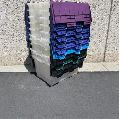 Lot of 10 Folding-lid plastic Storage Crates