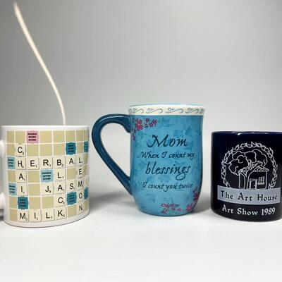 Lot of Various Ceramic Coffee Tea Mugs Scrabble, Mother's Day, & More