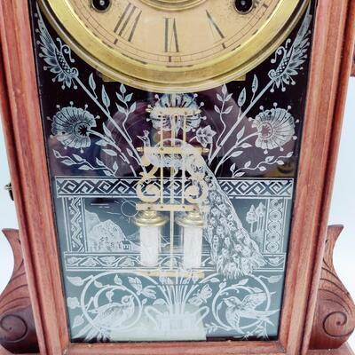 ANSONIA CLOCK ORNATE PEACOCK W/ KEY