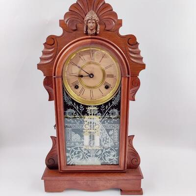 ANSONIA CLOCK ORNATE PEACOCK W/ KEY
