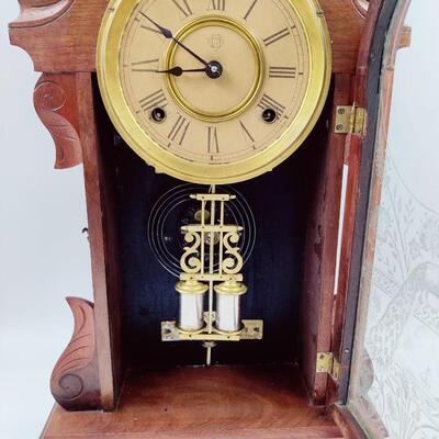 ANSONIA CLOCK ORNATE PEACOCK W/ KEY