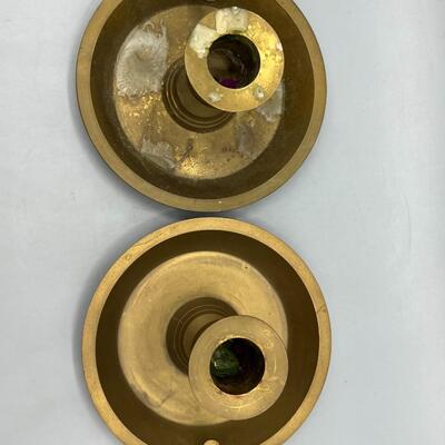 Vintage Pair of Brass Candlestick Chamberstick Holders