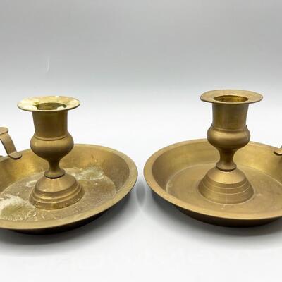 Vintage Pair of Brass Candlestick Chamberstick Holders