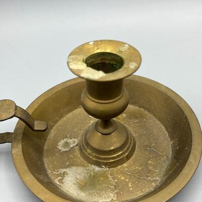 Vintage Pair of Brass Candlestick Chamberstick Holders