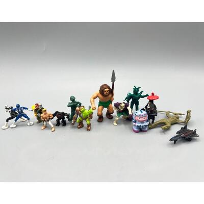 Retro Lot of Small Miscellaneous Figurines Power Rangers, Skeleton Figurines, & More