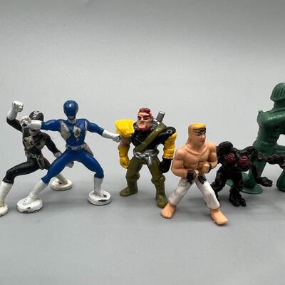 Retro Lot of Small Miscellaneous Figurines Power Rangers, Skeleton Figurines, & More
