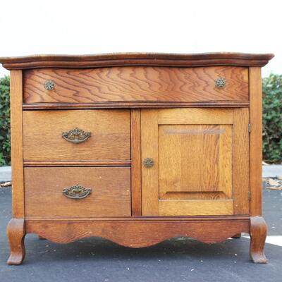 Vintage Small Solid Oak Wood Cupboard Cabinet