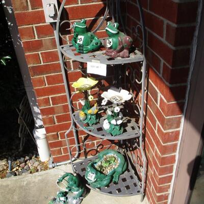 Corner Plant Stand & Frog Decor