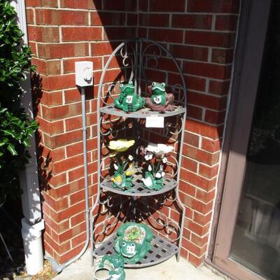 Corner Plant Stand & Frog Decor