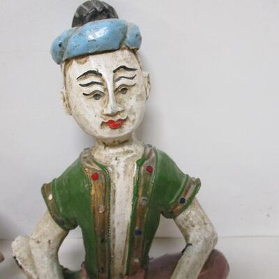Handcrafted Thailand Carved Wooden Asian Figures