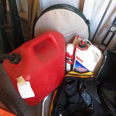 Gas jugs, shop stool, chemicals