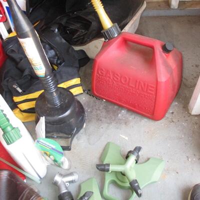Gas jugs, shop stool, chemicals