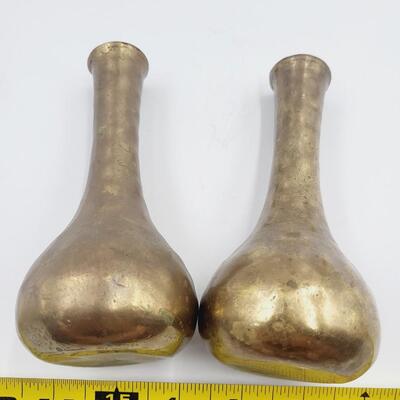 MATCHING PAIR OF HEAVY BRASS VASES