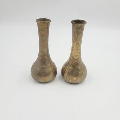 MATCHING PAIR OF HEAVY BRASS VASES