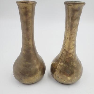 MATCHING PAIR OF HEAVY BRASS VASES