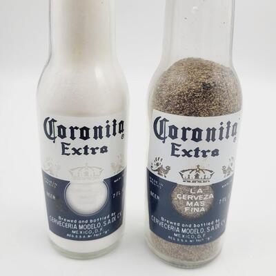 CORONA GLASS BOTTLE SALT & PEPPER SHAKERS