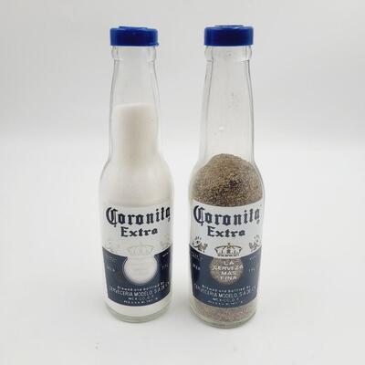 CORONA GLASS BOTTLE SALT & PEPPER SHAKERS