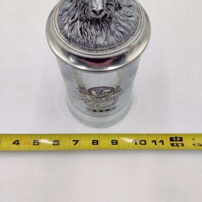 LEINENKUGEL'S BOCK GLASS STEIN W/ PEWTER LID