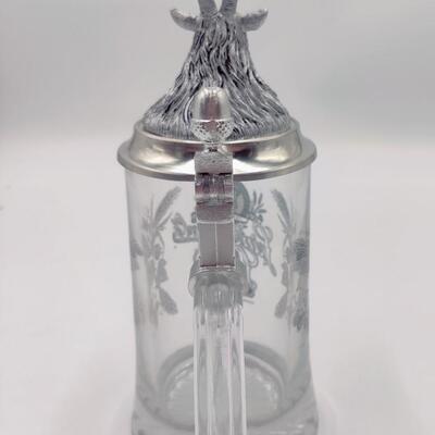 LEINENKUGEL'S BOCK GLASS STEIN W/ PEWTER LID