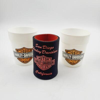 HARLEY DAVIDSON CUPS & COLLECTABLE KOOZIE