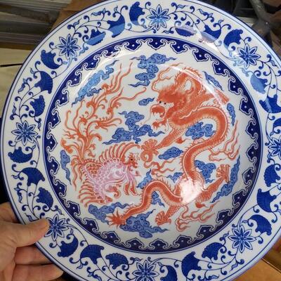 18 INCH HAND PAINTED CHINNESE Porcelain Platter. Deco only and no food.