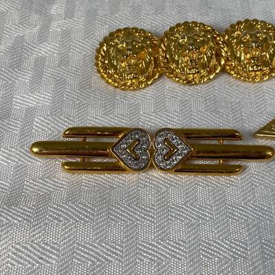 Three Piece Gold Tone & Rhinestone Pin Brooch Lot