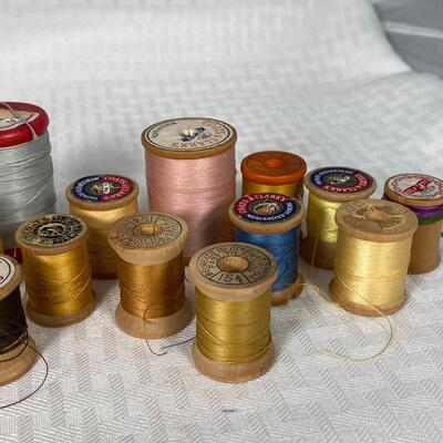Vintage Wood Spools Sewing Thread Various Colors