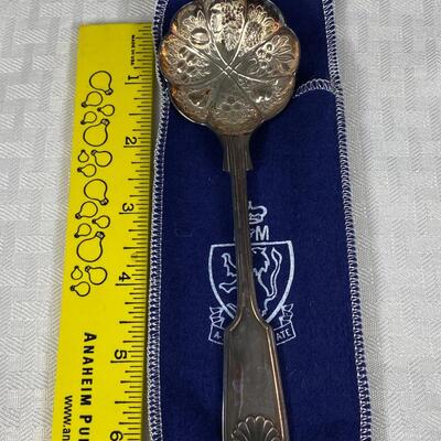 K&M Silver Plate Small Serving Spoon Ladle Fruit Embossed w Original Box