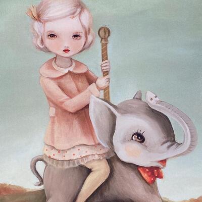 Framed Emily Winfield Martin Girl Riding Carousel Elephant Whimsy Print Hanging Wall Art